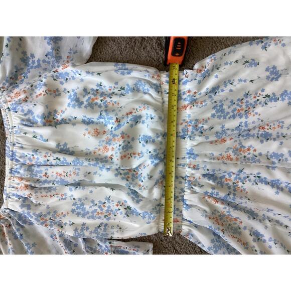 Floral‎ Off Shoulder Romper Women’s Med Blue Summer Short Sleeve Casual Cute - Picture 9 of 9